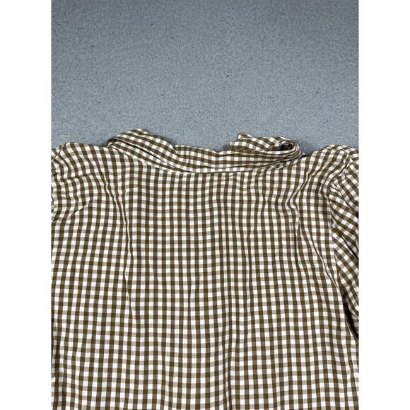 J. Jill Womens Size M petite Brown Cream Gingham Button Up Shirt - Picture 7 of 10